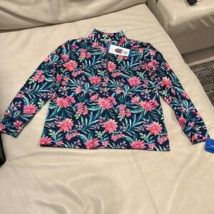 Pink and Green Boxy Polo Blouse Long Sleeve